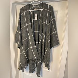 LOFT one size fits all grey and white poncho cardigan